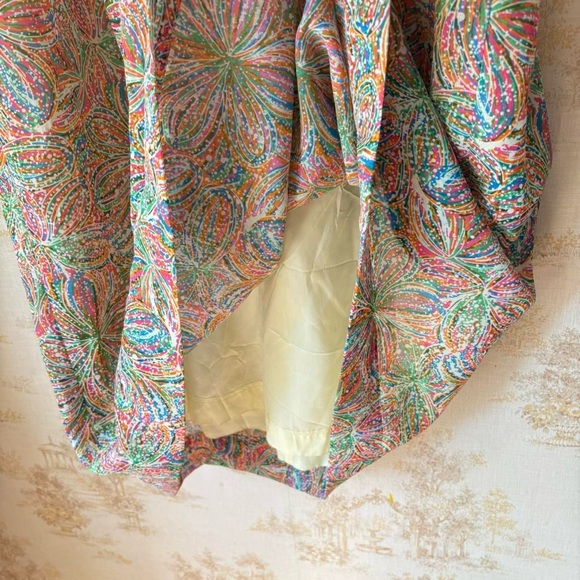 Vintage 50s 60s rainbow floral print short sleeve square neck midi party dress - Picture 4 of 7